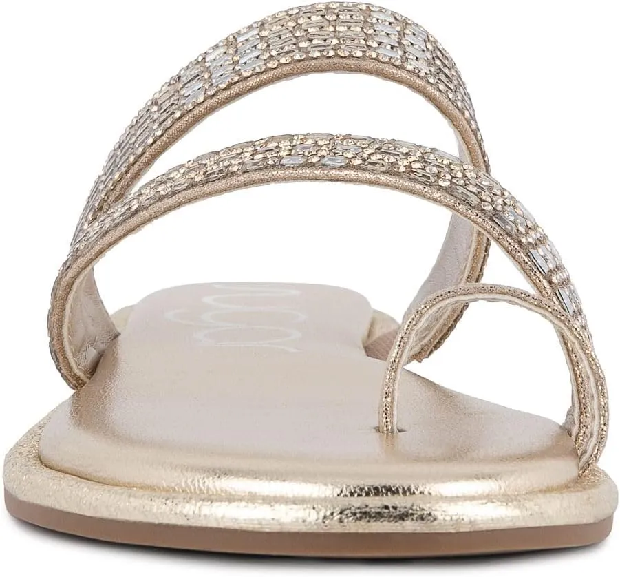 Sugar Women's Strappy Toe Loop Sandals with Cushioned Sole – Open-Toe Slip-On Flip Flops in Vegan Leather