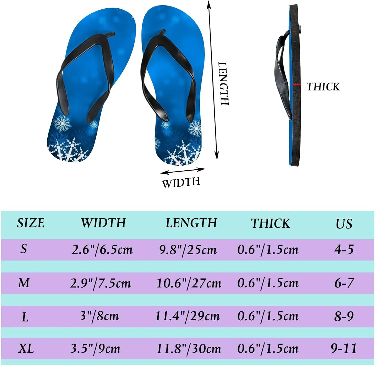 Summer Flip Flops for Women Girls - Blue White Shine Snowflakes Casual Thong Slippers Slide Flat Sandals for Beach