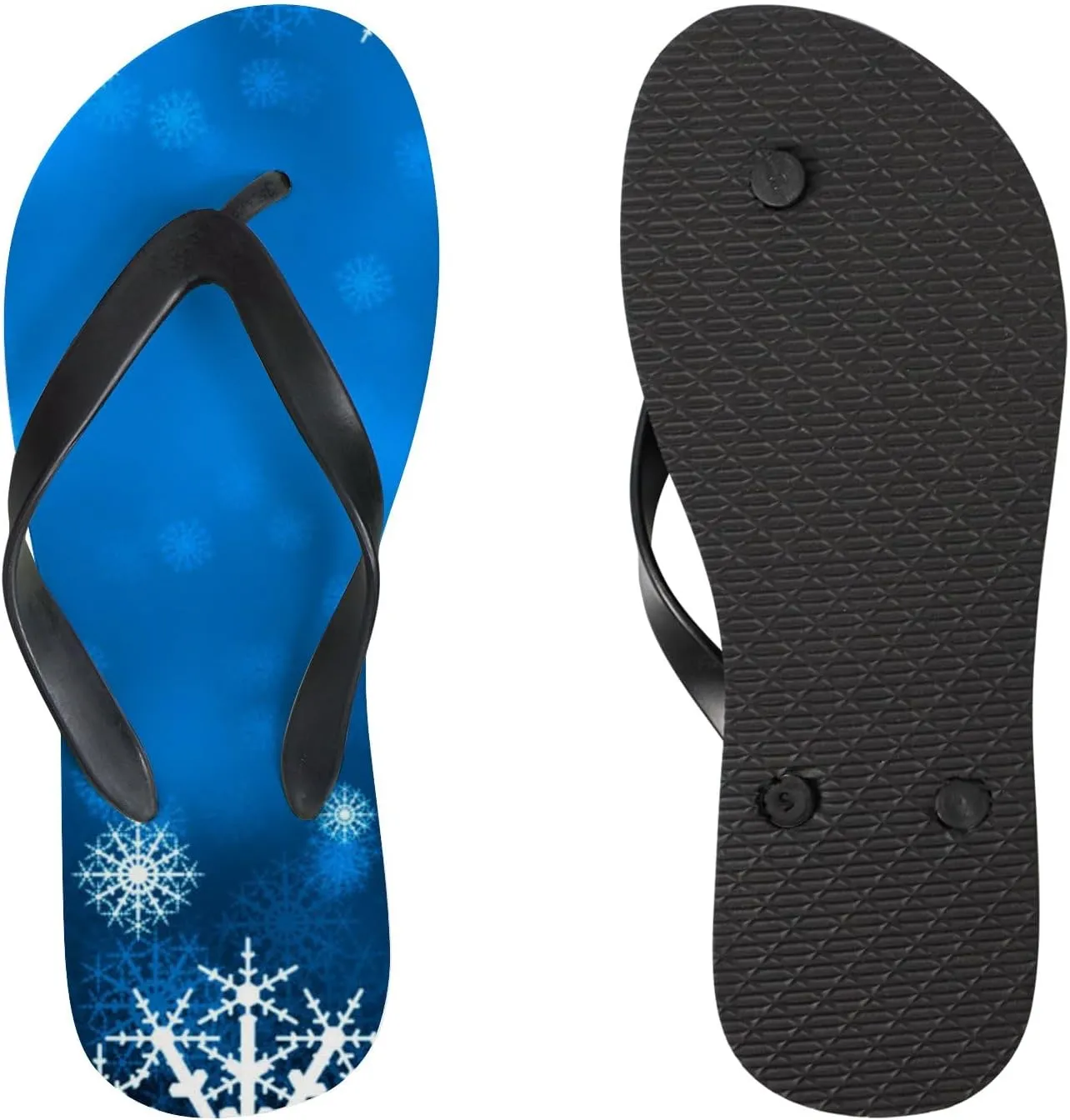 Summer Flip Flops for Women Girls - Blue White Shine Snowflakes Casual Thong Slippers Slide Flat Sandals for Beach
