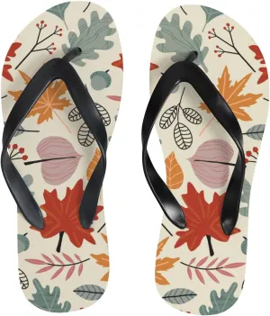 Summer Flip Flops for Women Girls - Colorful Fall Leaves Berries Casual Thong Slippers Slide Flat Sandals for Beach
