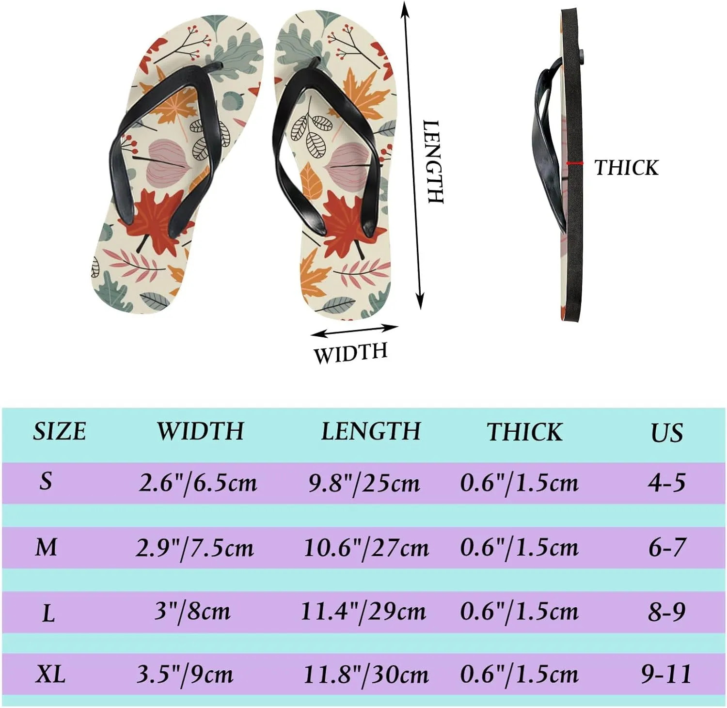 Summer Flip Flops for Women Girls - Colorful Fall Leaves Berries Casual Thong Slippers Slide Flat Sandals for Beach