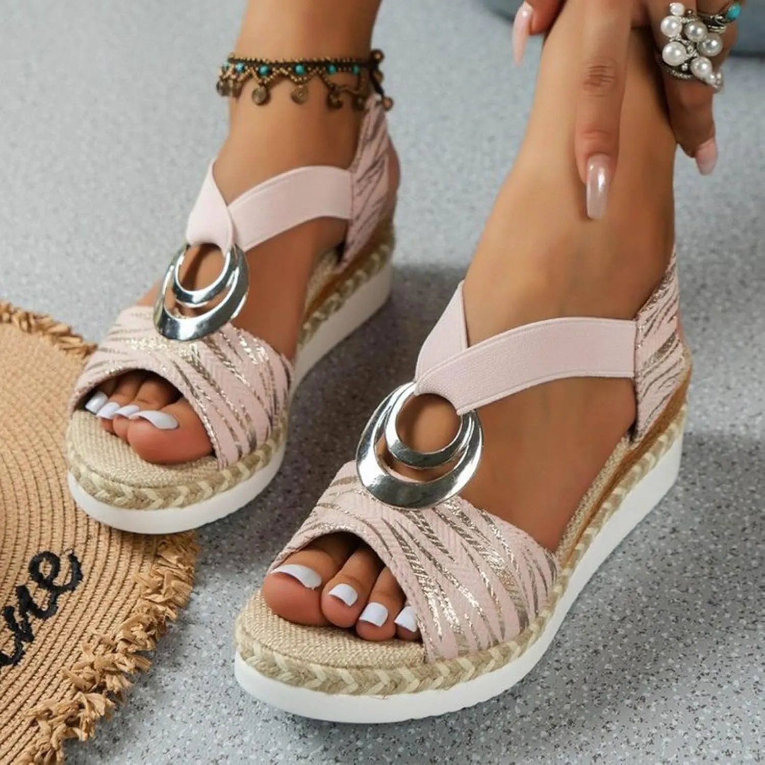 Summer Sandals Thick Soled Rope Platform Soled Roman Sandals Women's Casual Thick Soled Strappy Sandals For Women