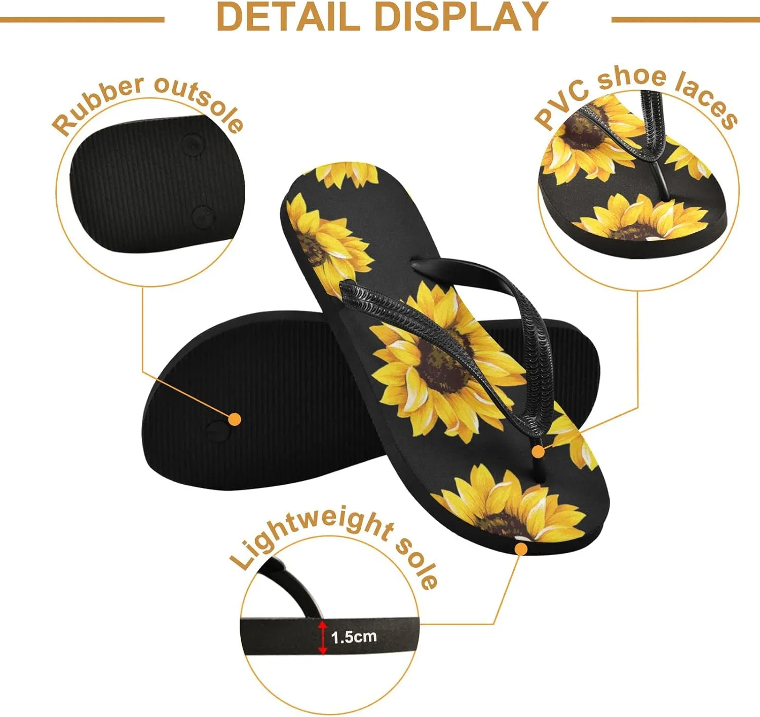 Sunflower Flip Flops Sandals of Men's & Women's,Orthotic Comfort Thong Style Slippers for Home beach