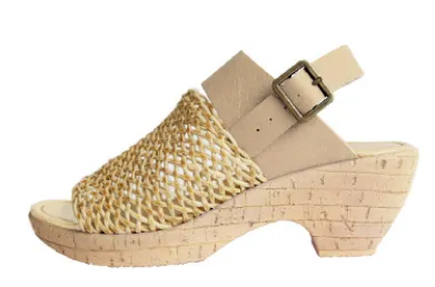 Super Comfortable Natural 2 Way Jute Mesh, Cork Heeled Sandal