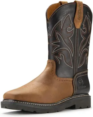 SUREWAY Cowboy Boots - Men’s Square Toe Work Boot,Pull On Leather Wellington Boots,Comfortable Durable Classic Slip Resistant Soft Toe Western Boot - slip on