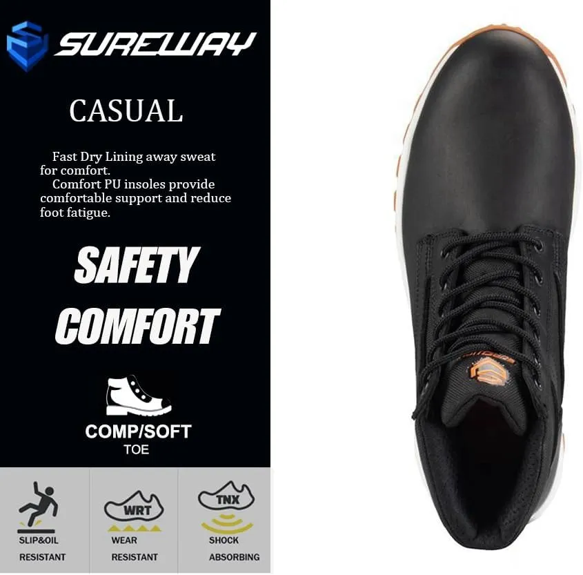 SUREWAY Men's Composite/Soft Toe Industrial Casual Work Boot,Slip Resistant, Anti-Fatigue Lightweight Utility Wedge work Shoes,Comfort Men Construction Safety Work Boots,Leather,Lace Up,Round Toe