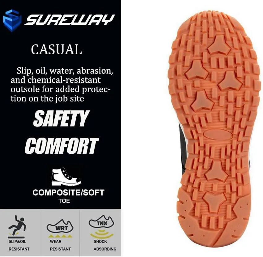 SUREWAY Men's Composite/Soft Toe Industrial Casual Work Boot,Slip Resistant, Anti-Fatigue Lightweight Utility Wedge work Shoes,Comfort Men Construction Safety Work Boots,Leather,Lace Up,Round Toe