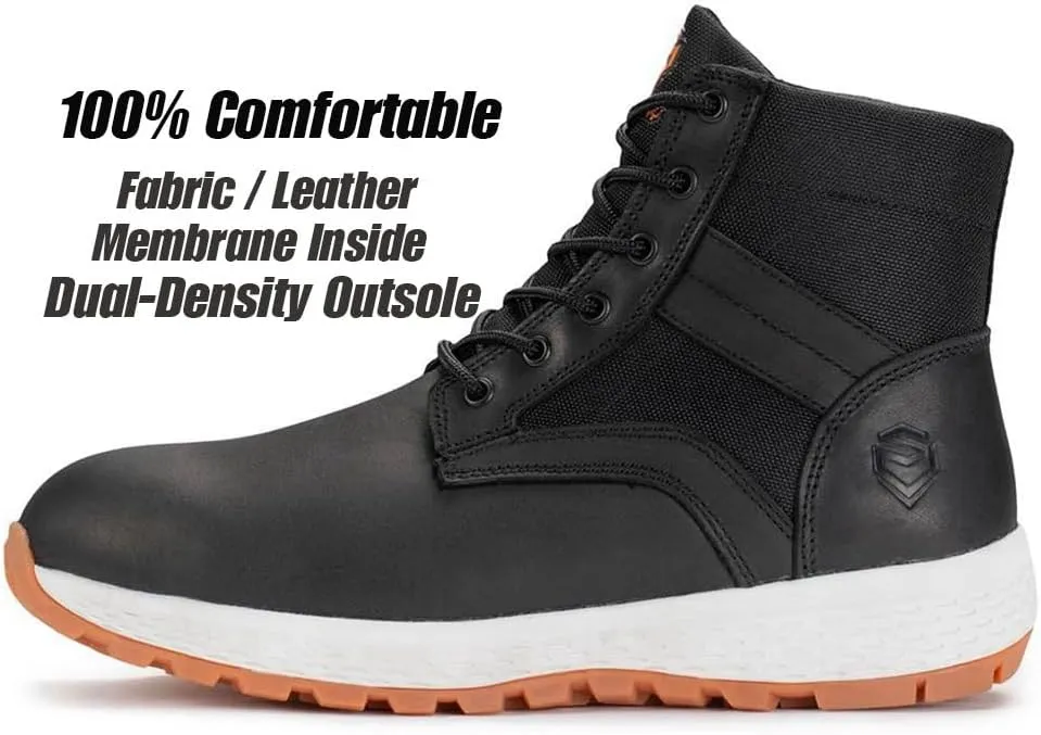 SUREWAY Men's Composite/Soft Toe Industrial Casual Work Boot,Slip Resistant, Anti-Fatigue Lightweight Utility Wedge work Shoes,Comfort Men Construction Safety Work Boots,Leather,Lace Up,Round Toe