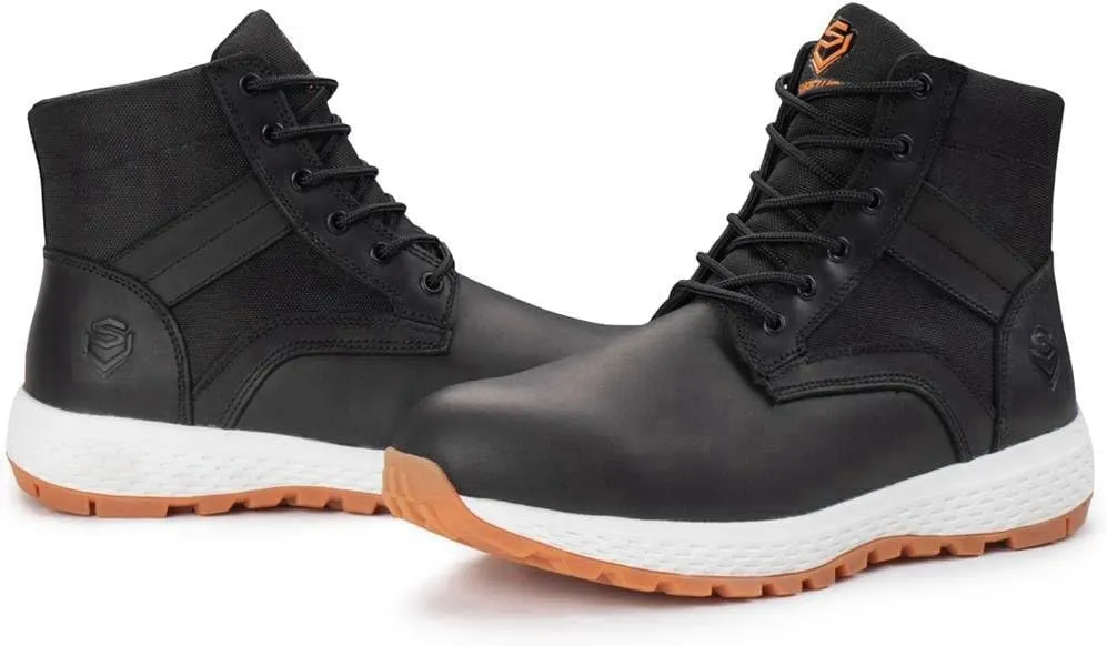 SUREWAY Men's Composite/Soft Toe Industrial Casual Work Boot,Slip Resistant, Anti-Fatigue Lightweight Utility Wedge work Shoes,Comfort Men Construction Safety Work Boots,Leather,Lace Up,Round Toe