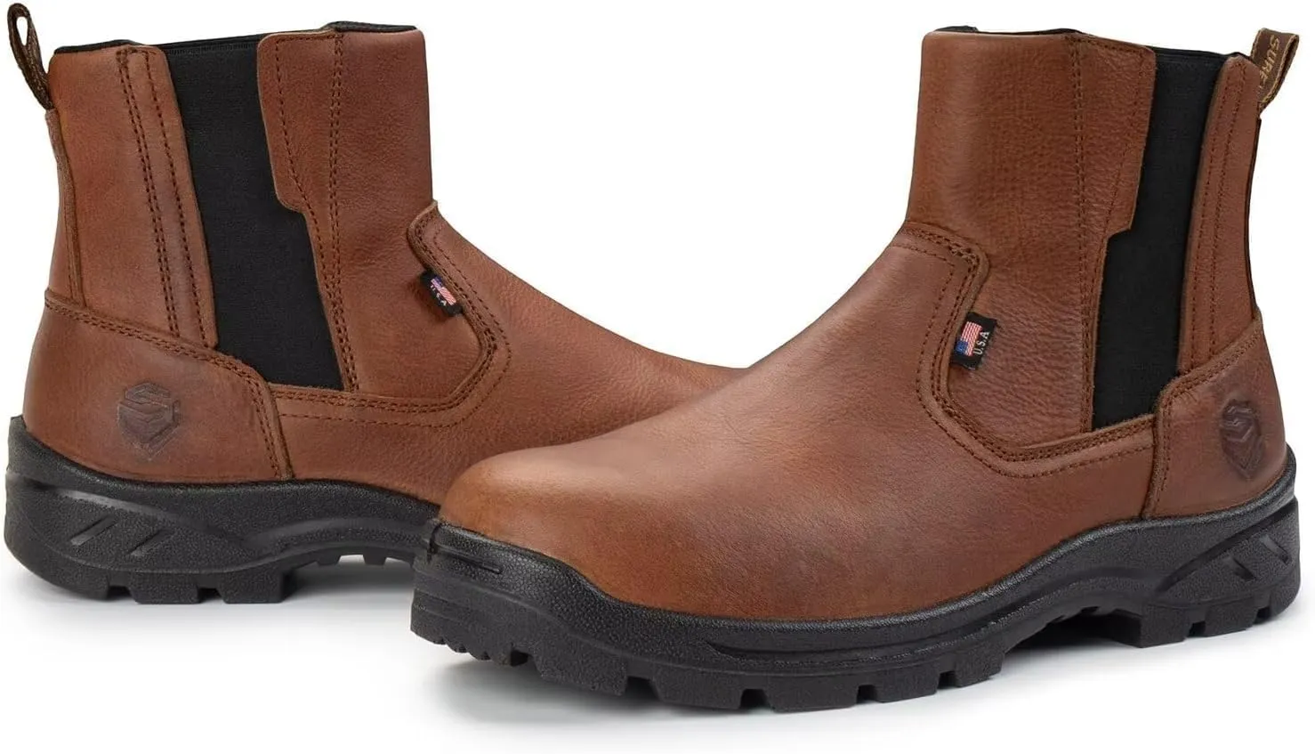 SUREWAY Mens Slip On Soft/Steel Toe Work Boots for Men,Chelsea Work Boots/Shoes,Upgraded Slip/Water Resistant,