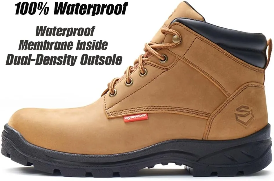 SUREWAY Men's Waterproof Steel/Soft Hiking Work Boots, Lightweight Ultility Lace Up Round Toe Shoes,Water Proof Tactical Military Outdoor Ankle Mens Boot for Construction, Roofing, Hunting