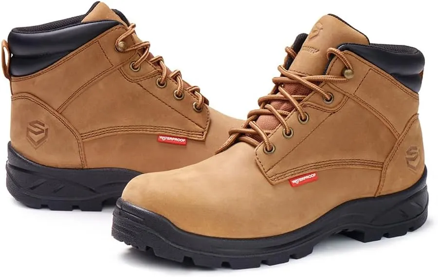 SUREWAY Men's Waterproof Steel/Soft Hiking Work Boots, Lightweight Ultility Lace Up Round Toe Shoes,Water Proof Tactical Military Outdoor Ankle Mens Boot for Construction, Roofing, Hunting