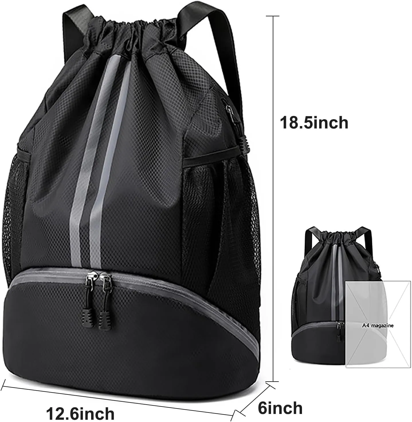 Swim Bag Drawstring Backpack with Wet Pocket Shoe Warehouse String Bag Sackpack for Beach Swimming Pool Gym Sports (Orange)