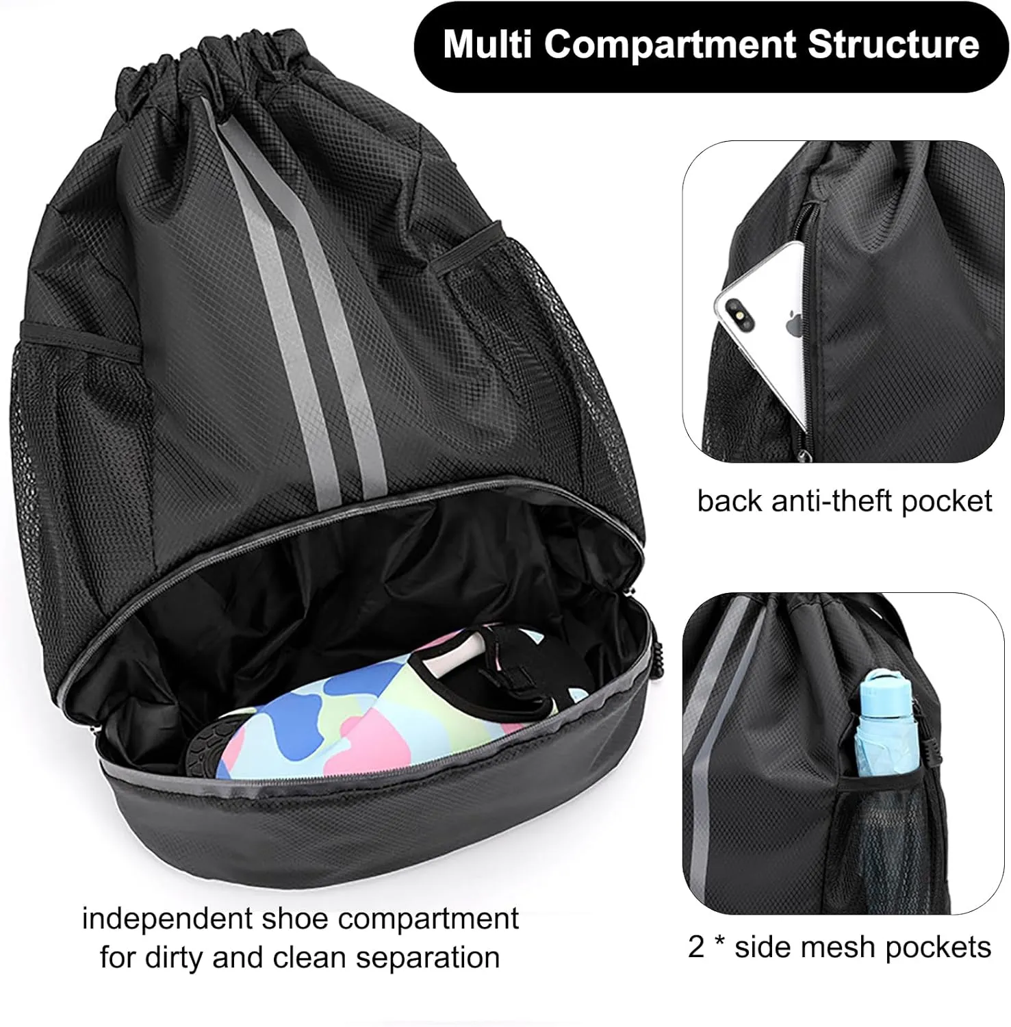 Swim Bag Drawstring Backpack with Wet Pocket Shoe Warehouse String Bag Sackpack for Beach Swimming Pool Gym Sports (Orange)