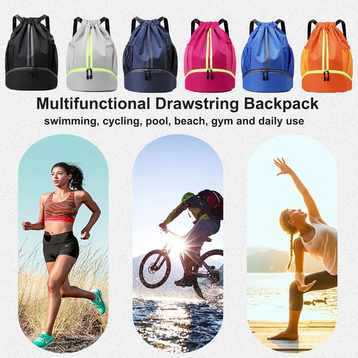 Swim Bag Drawstring Backpack with Wet Pocket Shoe Warehouse String Bag Sackpack for Beach Swimming Pool Gym Sports (Orange)