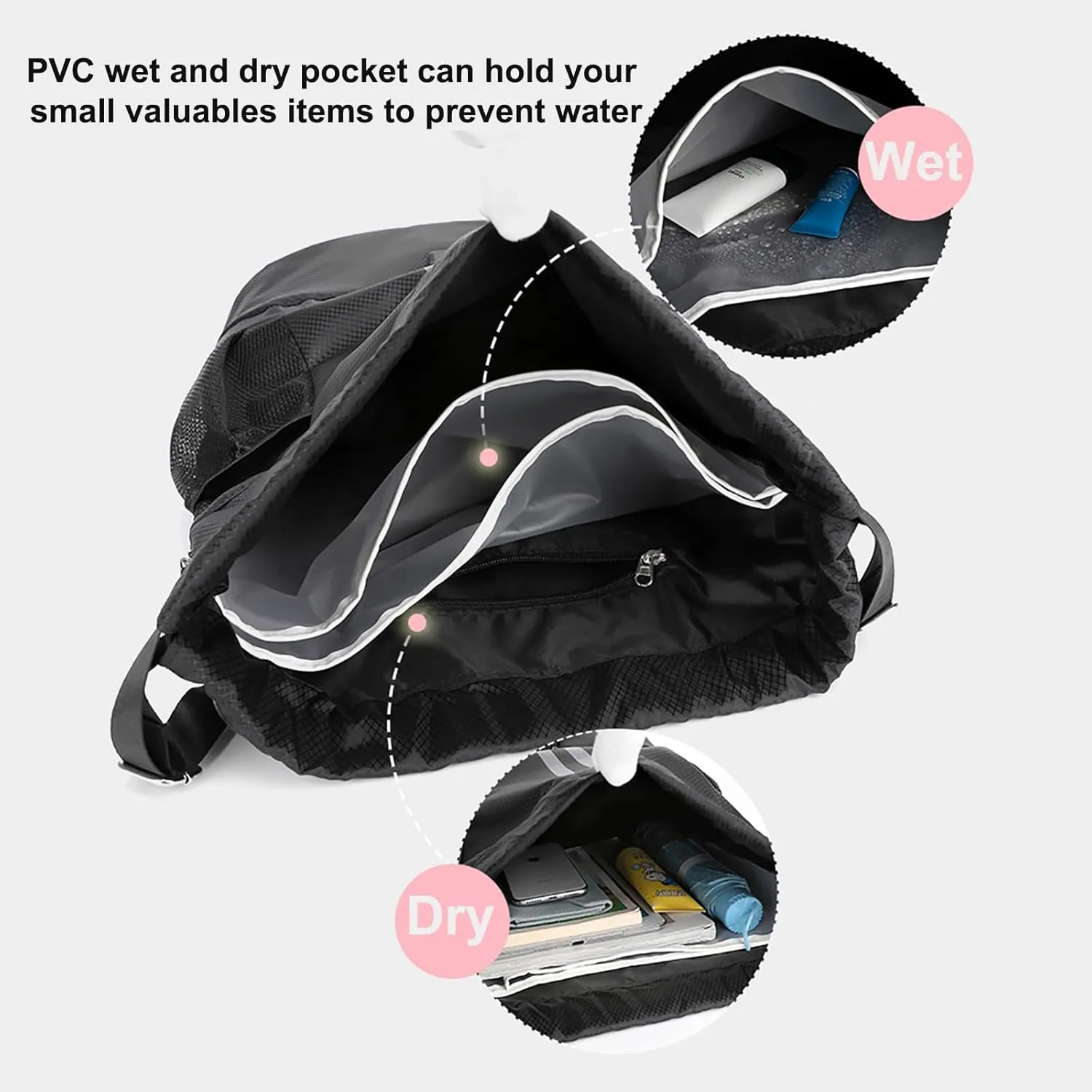 Swim Bag Drawstring Backpack with Wet Pocket Shoe Warehouse String Bag Sackpack for Beach Swimming Pool Gym Sports (Orange)