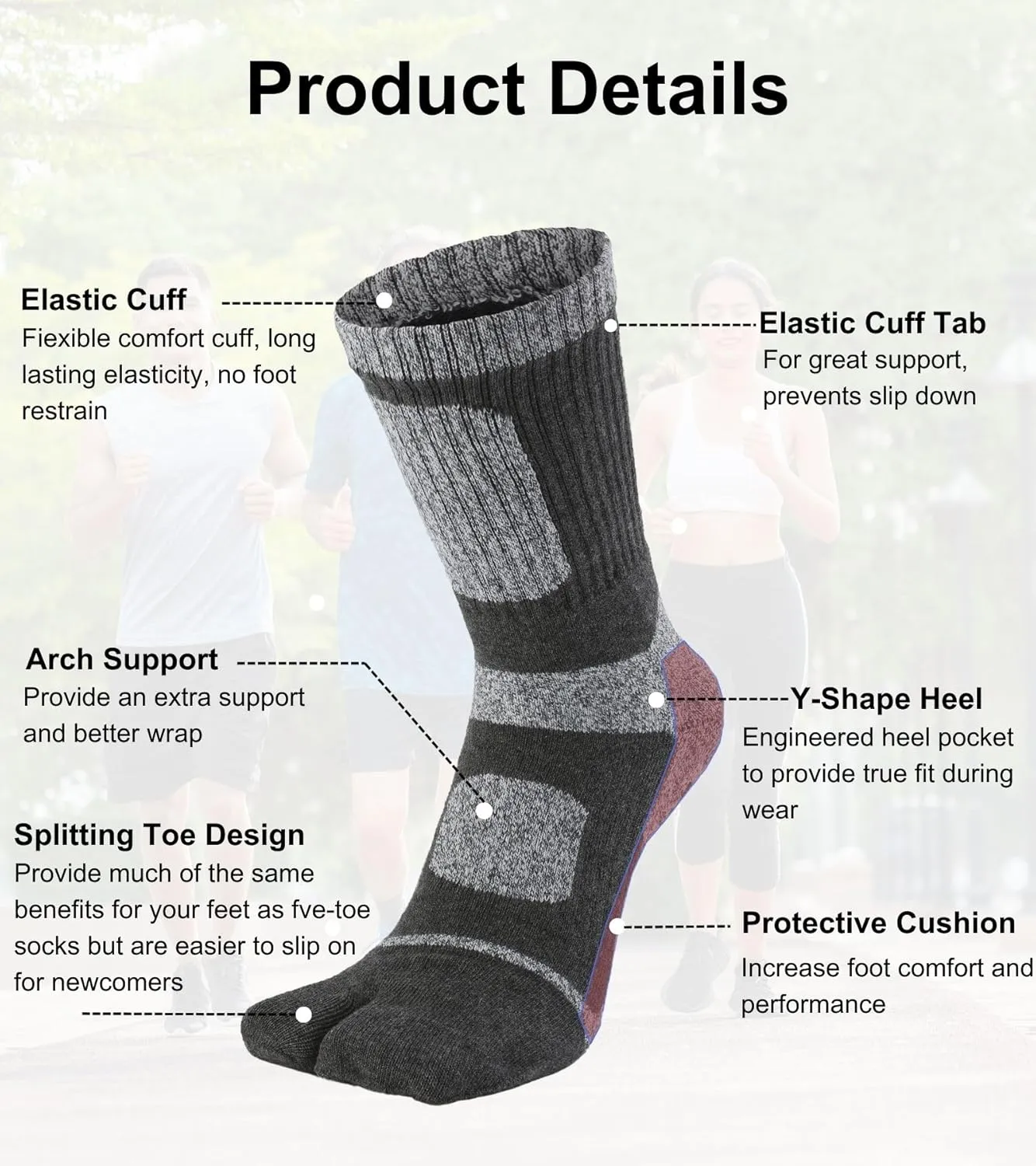 Tabi Socks Flip Flop Big Two Toe Split Crew Cushion Athletic Hiking Terry Cushioned Cotton for Men Women Unisex 3 Pairs