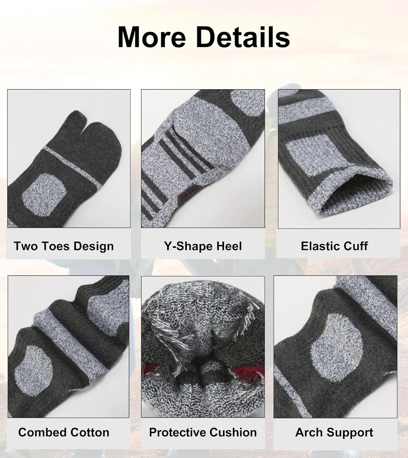 Tabi Socks Flip Flop Big Two Toe Split Crew Cushion Athletic Hiking Terry Cushioned Cotton for Men Women Unisex 3 Pairs