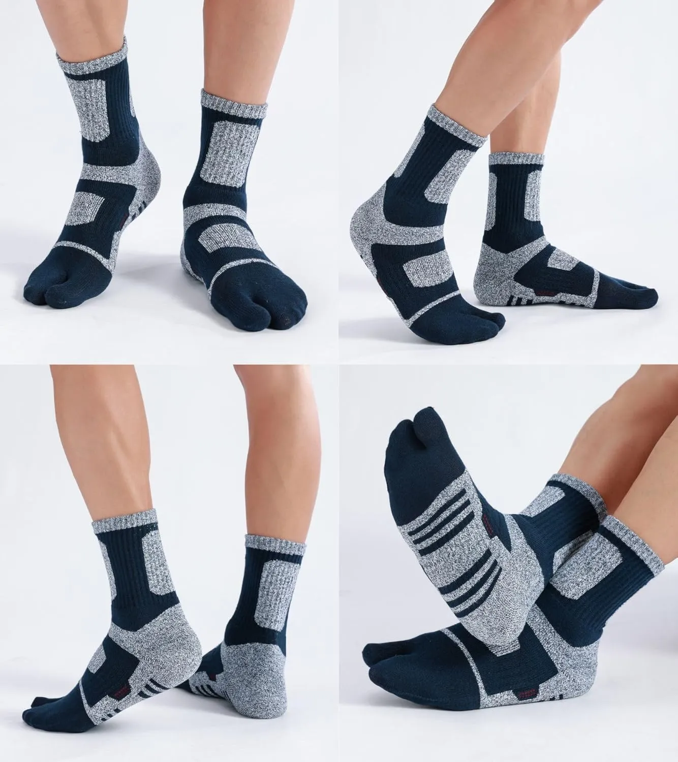 Tabi Socks Flip Flop Big Two Toe Split Crew Cushion Athletic Hiking Terry Cushioned Cotton for Men Women Unisex 3 Pairs