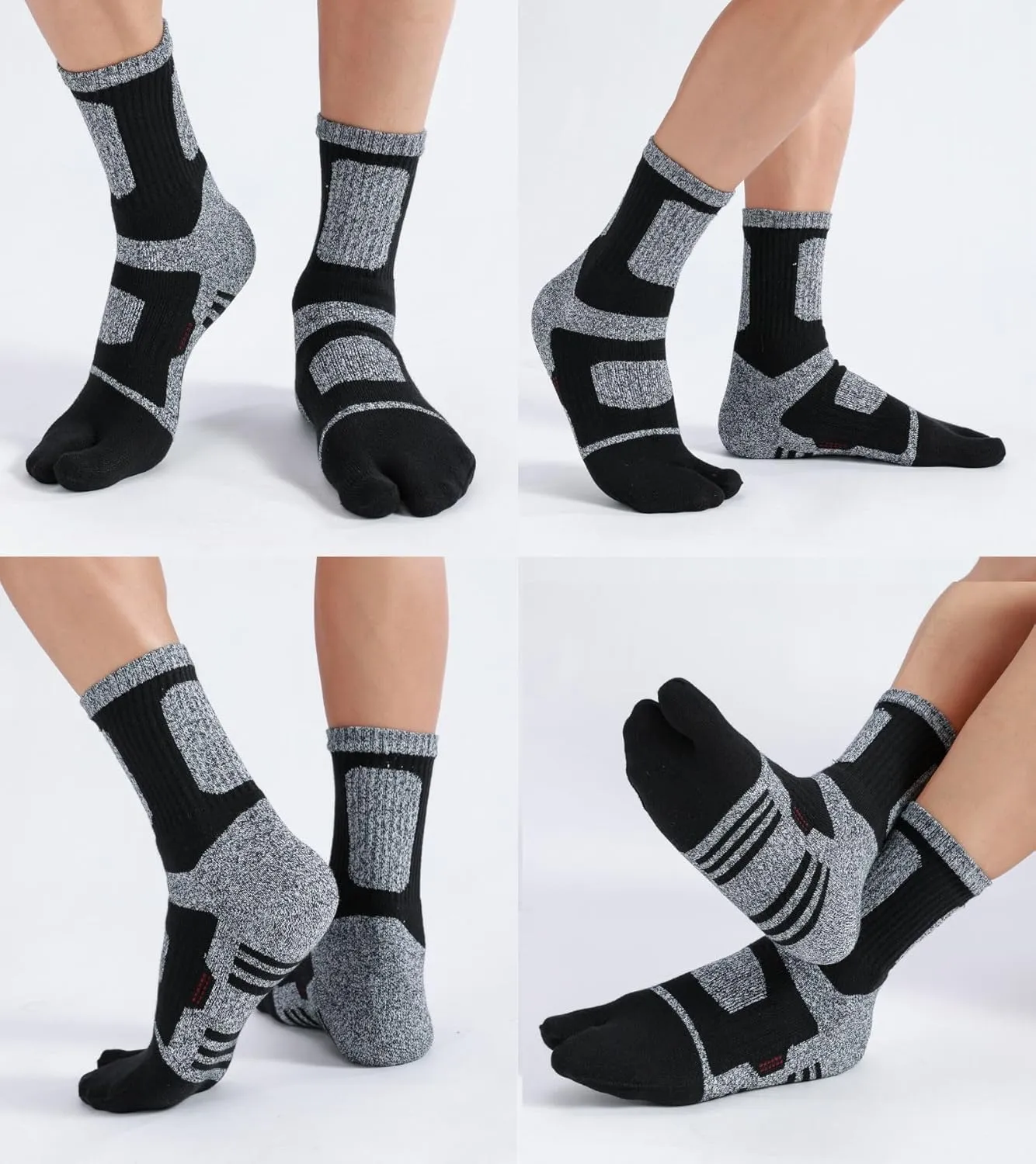 Tabi Socks Flip Flop Big Two Toe Split Crew Cushion Athletic Hiking Terry Cushioned Cotton for Men Women Unisex 3 Pairs
