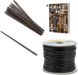 Tandy Leather 2 prong Lacing Needle & Black Imperial Lace Set -10 Needle Set with 1/8 inch x 50 yard Strong Thread Lace & E-book