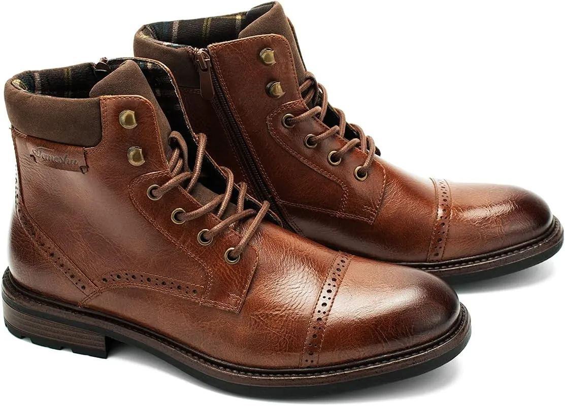 Temeshu Mens Casual Lace Up Motorcycle Boots Classic Combat Ankle Boots(with shoelaces) HH06