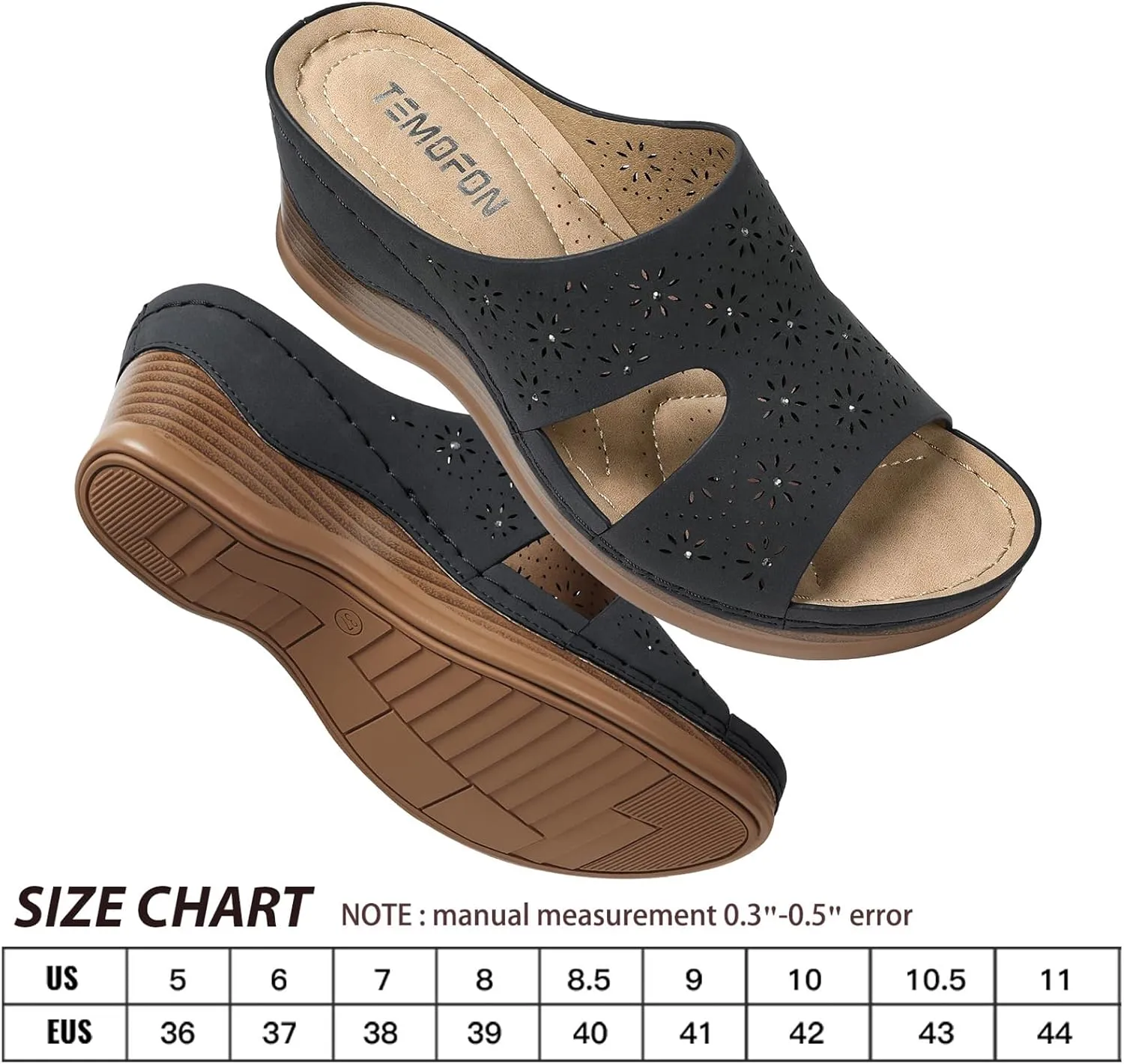 TEMOFON Women Wedge Sandals Dressy: Soft Leather Sandal, Rubber Sole, Comfortable Walking, Casual Slip on Summer Sandals