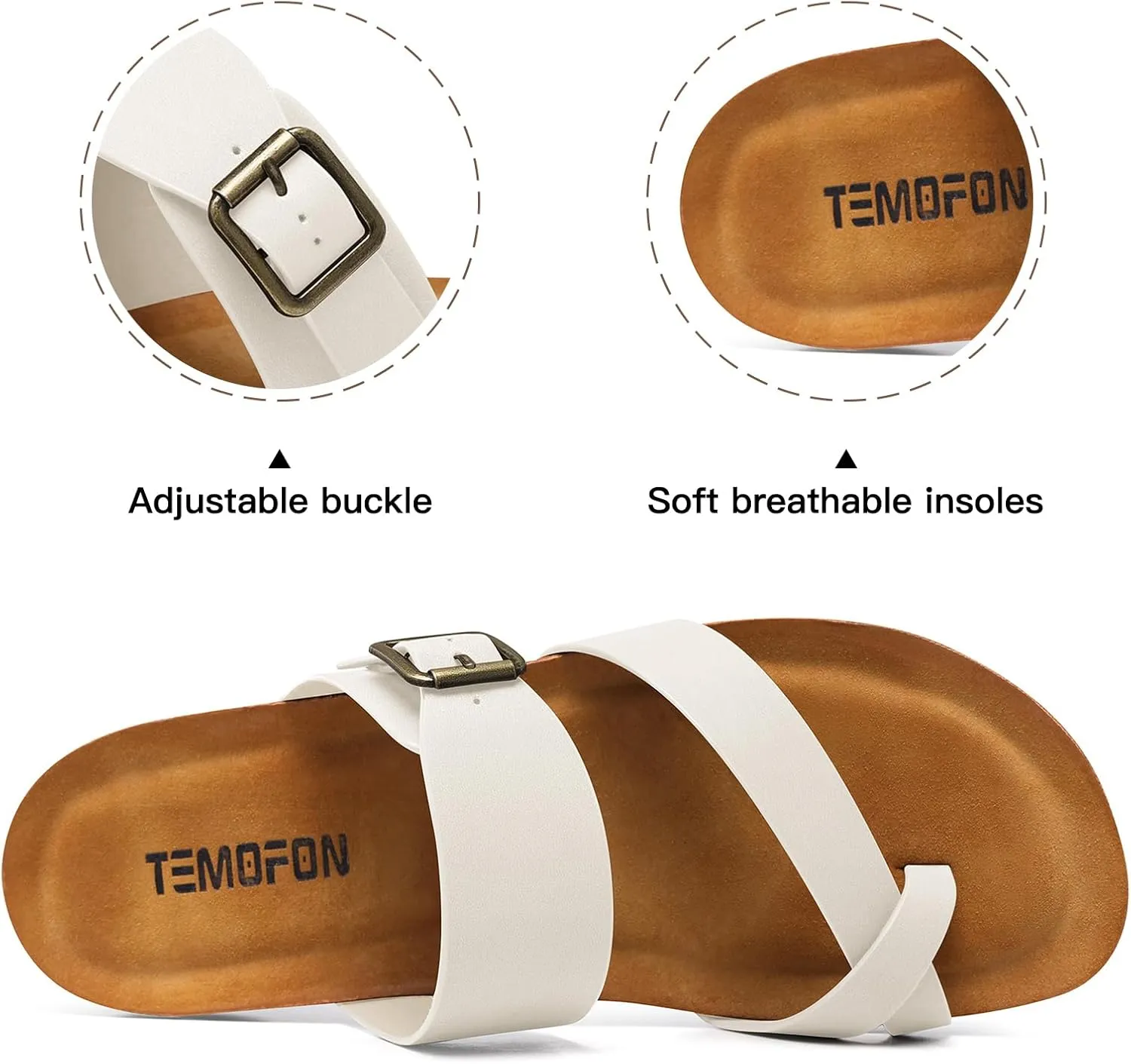TEMOFON Womens Flat Sandals with Arch Support Adjustable Straps Comfortable Summer Walking Casual Flip Flops Size 5-11