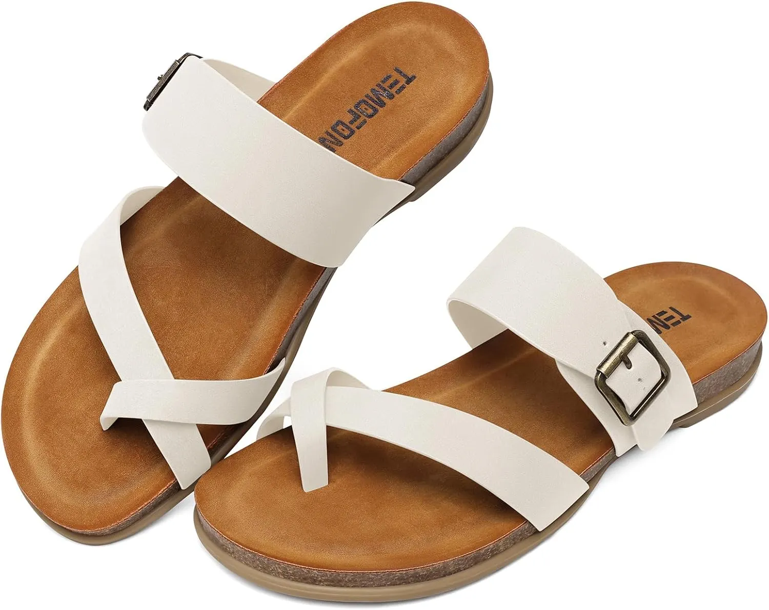 TEMOFON Womens Flat Sandals with Arch Support Adjustable Straps Comfortable Summer Walking Casual Flip Flops Size 5-11