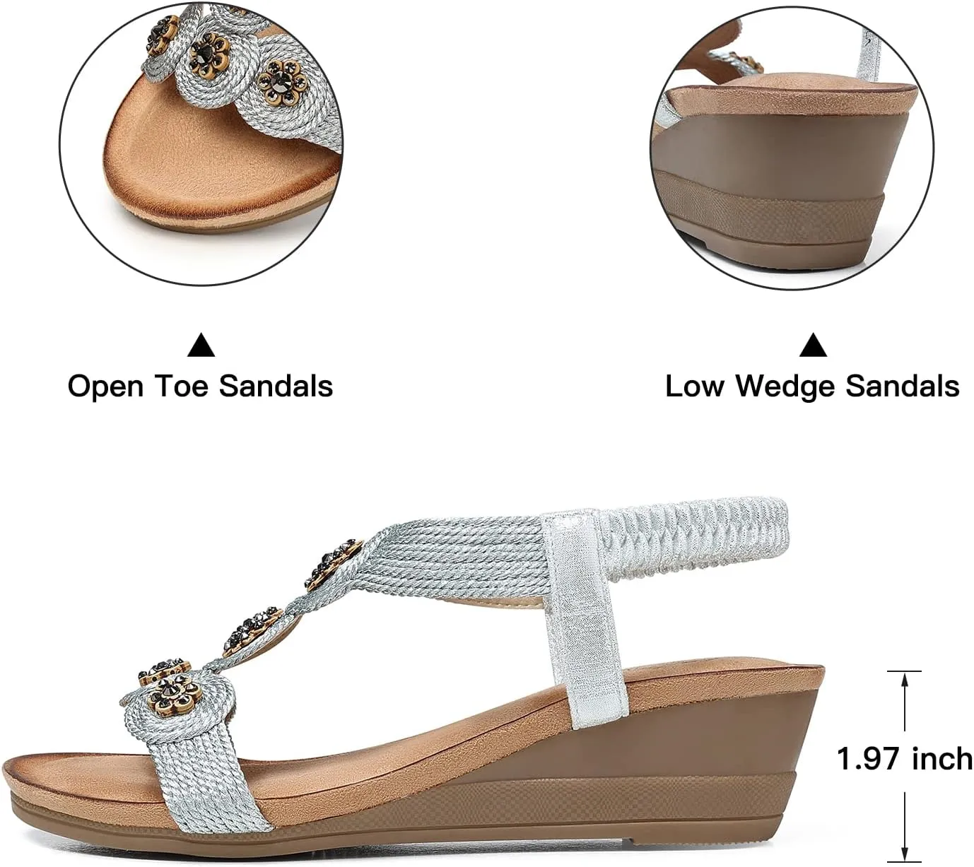 TEMOFON Womens Wedge Dressy Sandals: Elastic Ankle Strap Sandals - Summer Beach Open Toe - Comfortable Walking Sandals Size 5-11