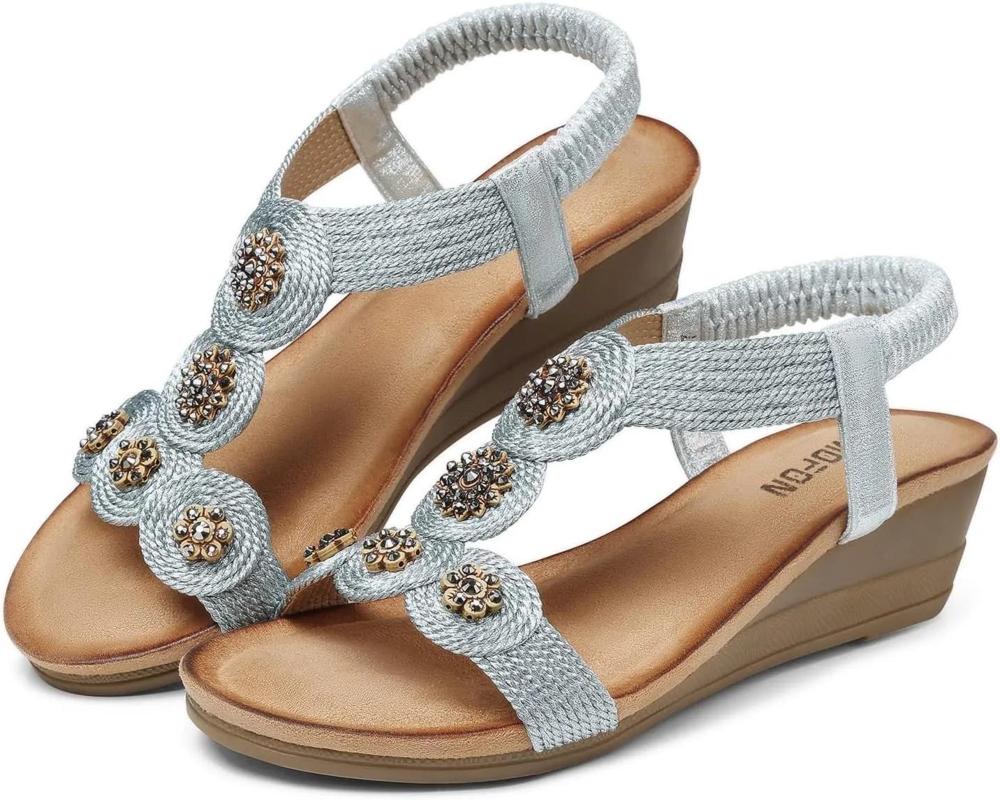 TEMOFON Womens Wedge Dressy Sandals: Elastic Ankle Strap Sandals - Summer Beach Open Toe - Comfortable Walking Sandals Size 5-11