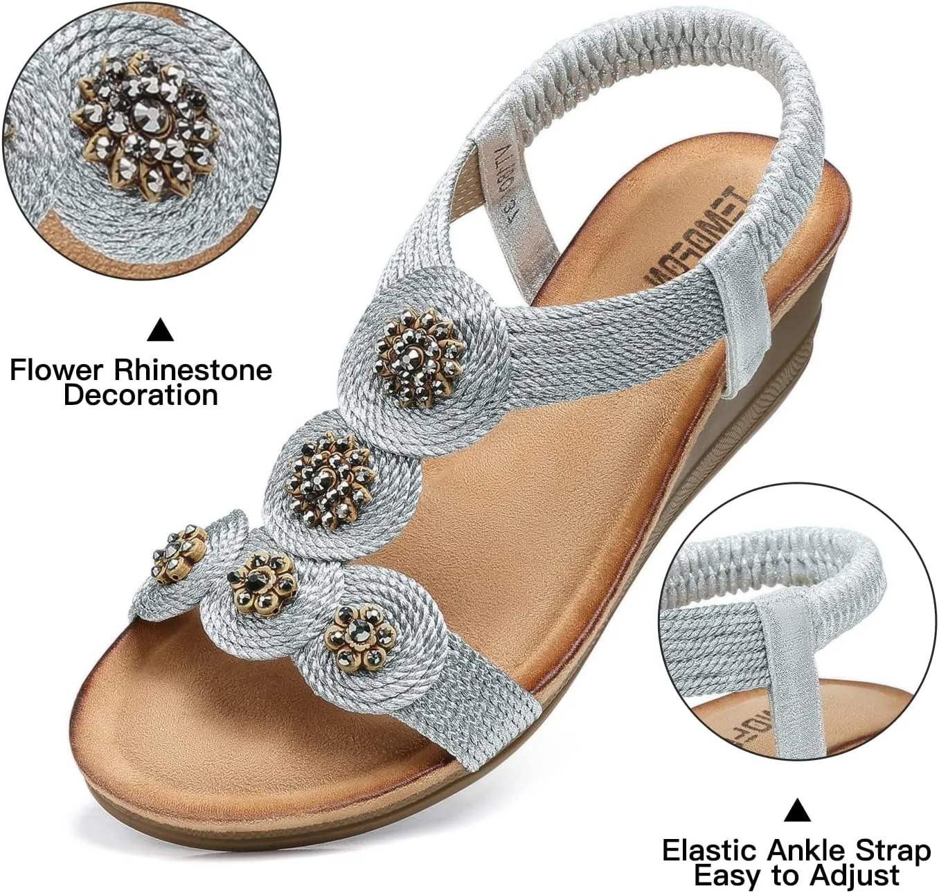 TEMOFON Womens Wedge Dressy Sandals: Elastic Ankle Strap Sandals - Summer Beach Open Toe - Comfortable Walking Sandals Size 5-11