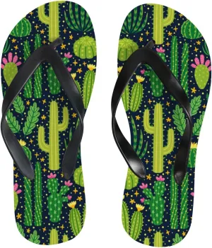 Thong Slippers Flip Flops for Women Bright Different Cactus Casual Flat Slide Beach Slippers Sandals Shower Shoes