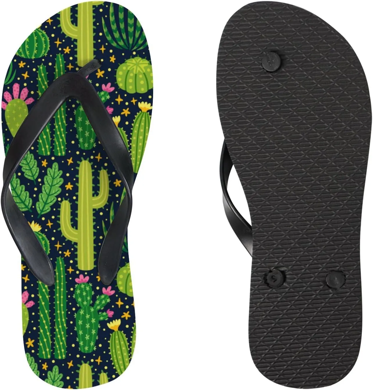 Thong Slippers Flip Flops for Women Bright Different Cactus Casual Flat Slide Beach Slippers Sandals Shower Shoes