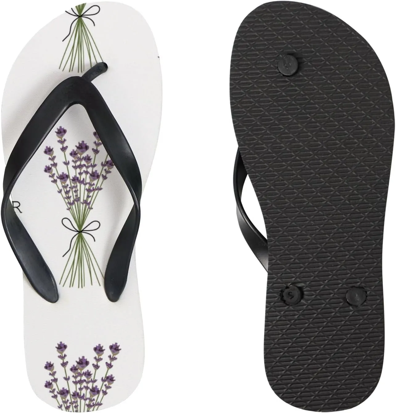 Thong Slippers Flip Flops for Women Spring Blooming Lavender Casual Flat Slide Beach Slippers Sandals Shower Shoes