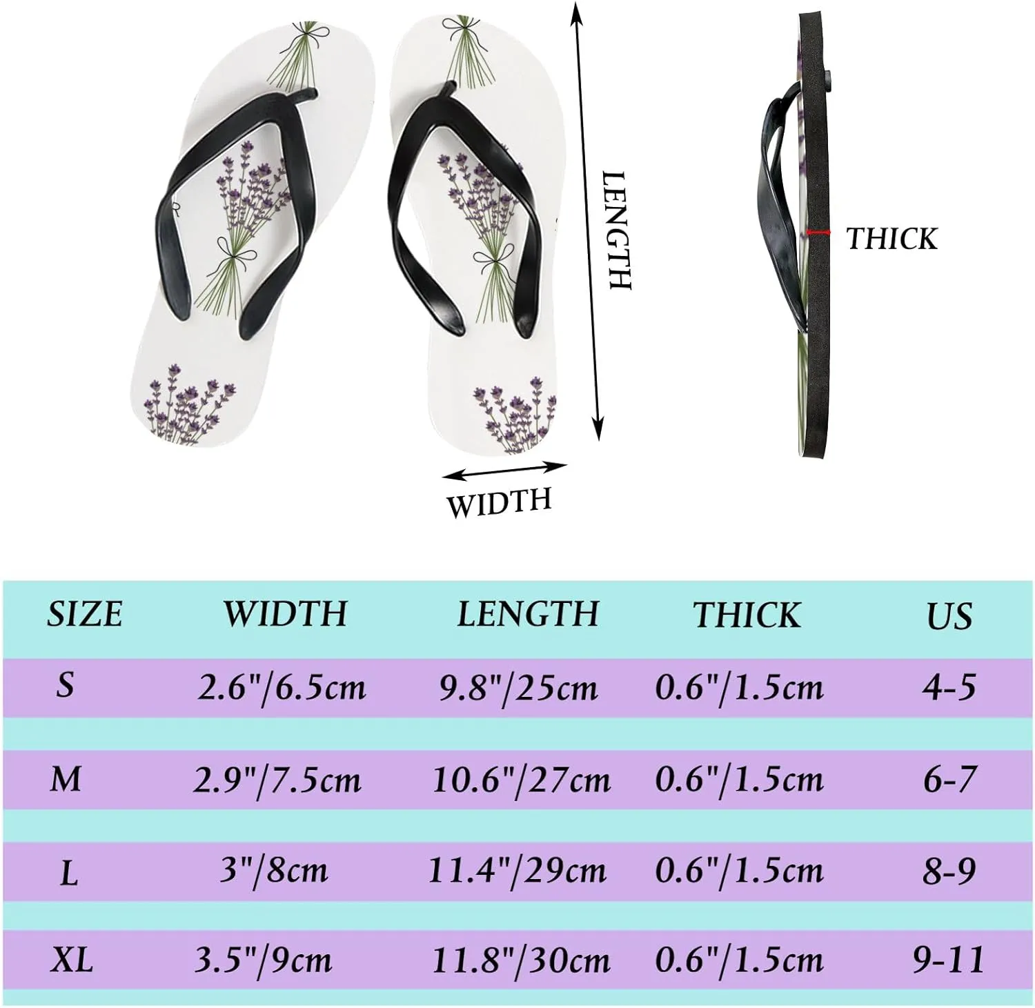 Thong Slippers Flip Flops for Women Spring Blooming Lavender Casual Flat Slide Beach Slippers Sandals Shower Shoes