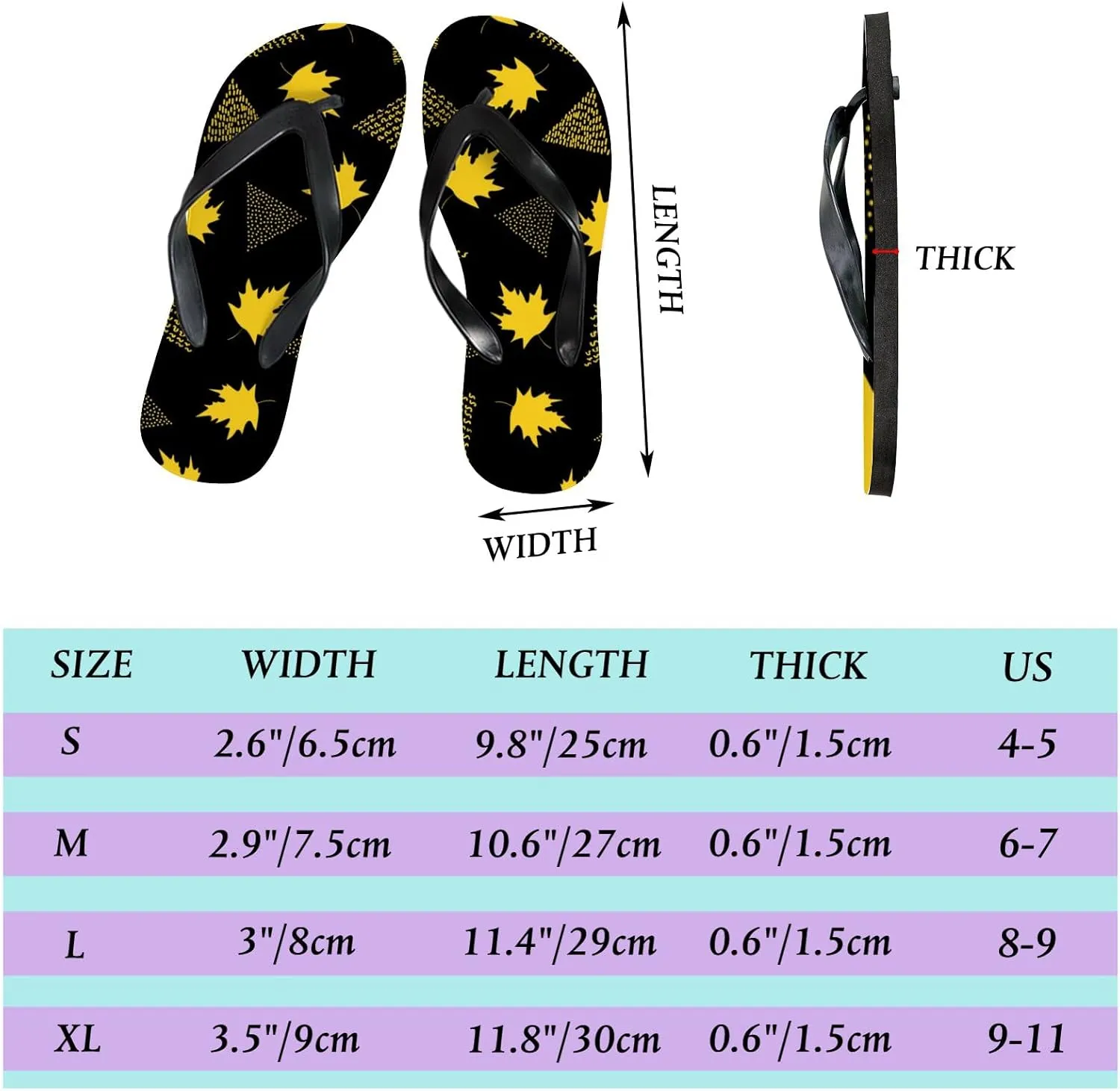 Thong Slippers Flip Flops for Women Yellow Triangles Maple Leaves Casual Flat Slide Beach Slippers Sandals Shower Shoes