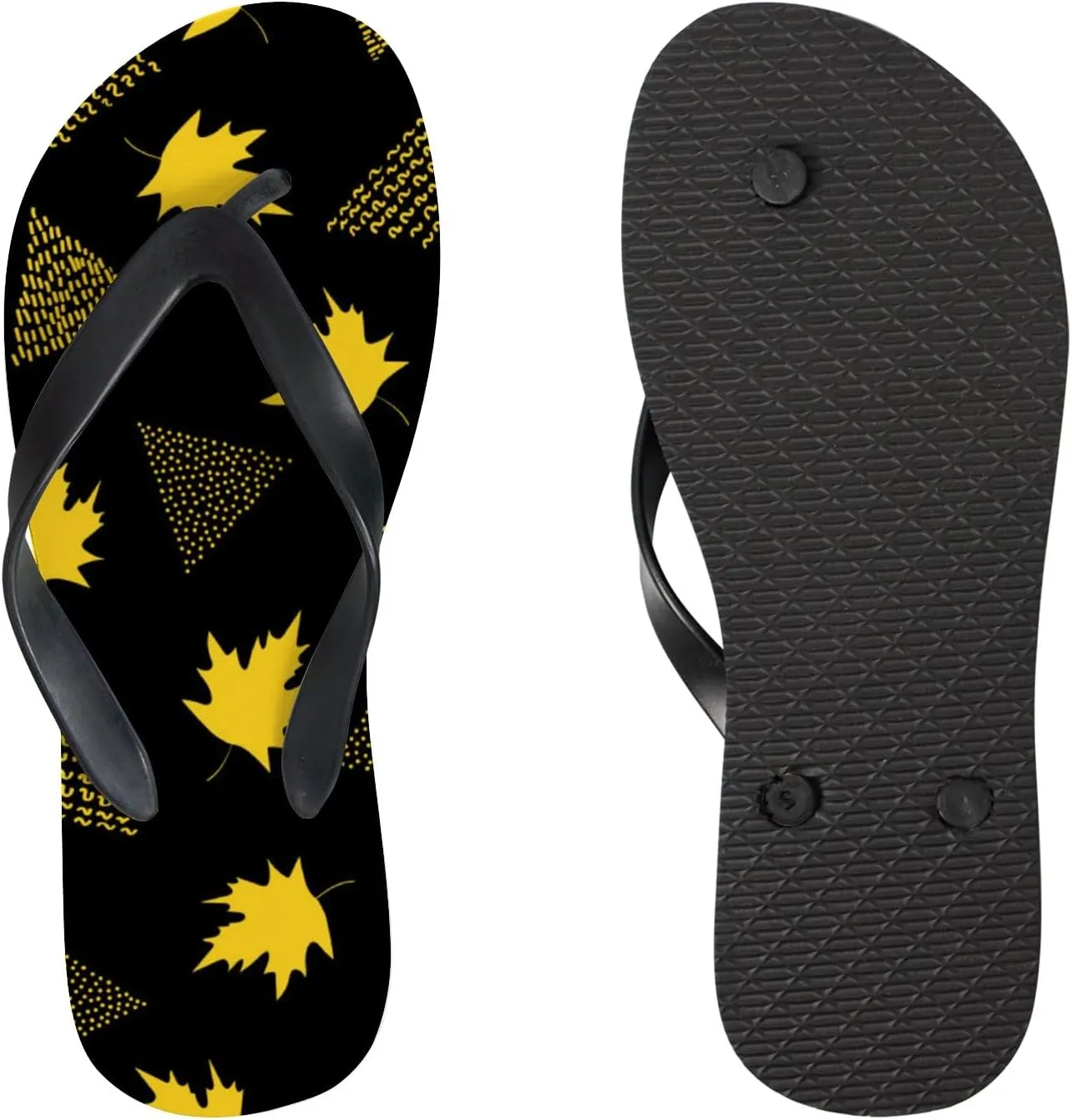 Thong Slippers Flip Flops for Women Yellow Triangles Maple Leaves Casual Flat Slide Beach Slippers Sandals Shower Shoes