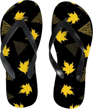 Thong Slippers Flip Flops for Women Yellow Triangles Maple Leaves Casual Flat Slide Beach Slippers Sandals Shower Shoes