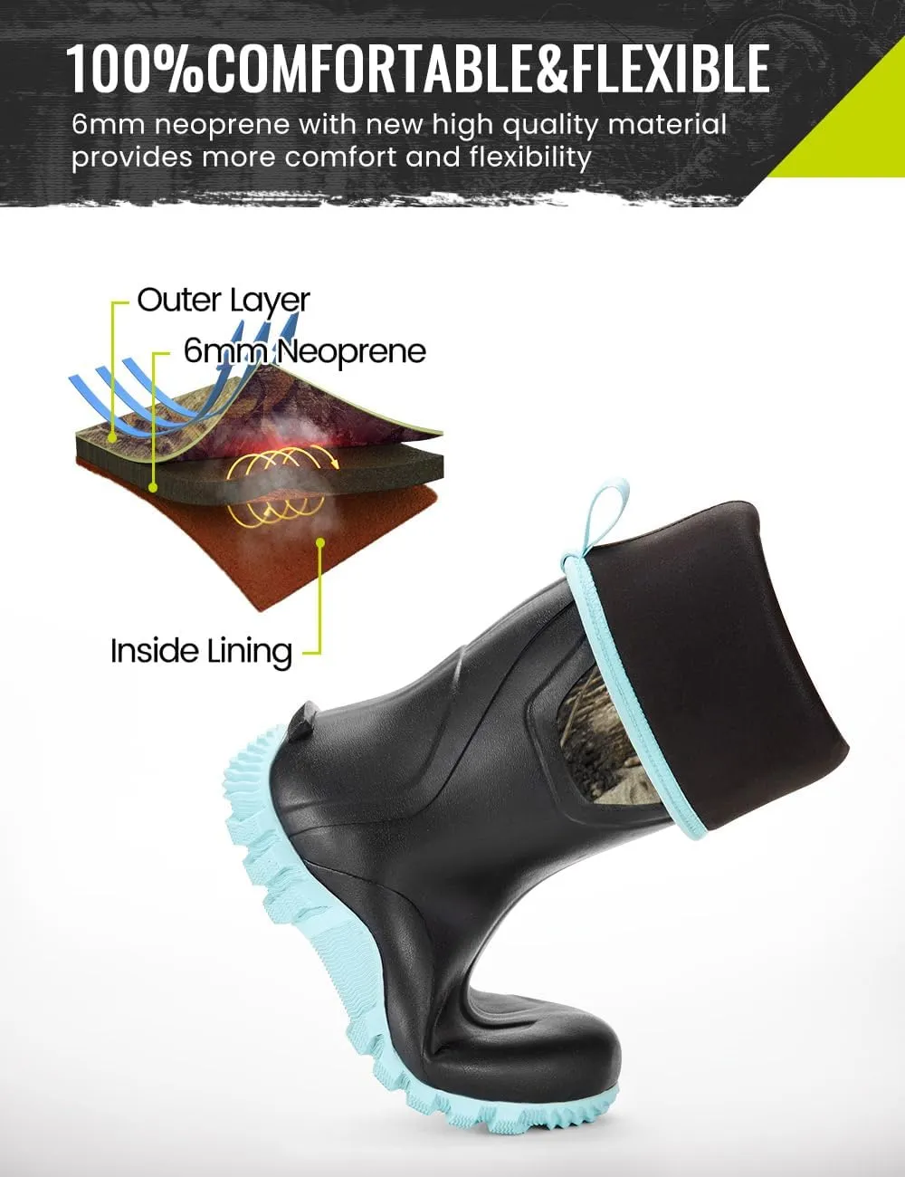 TIDEWE Rubber Boots for Women Multi-Season, Waterproof Rain Boots with Steel Shank, 6mm Neoprene Durable Rubber Outdoor Hunting Boots (Pink & Green)