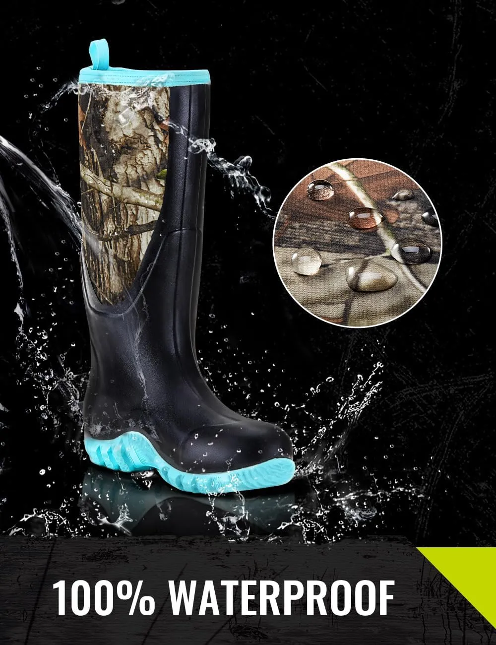 TIDEWE Rubber Boots for Women Multi-Season, Waterproof Rain Boots with Steel Shank, 6mm Neoprene Durable Rubber Outdoor Hunting Boots (Pink & Green)