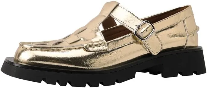 TinaCus Round Toe Genuine Leather Handmade Buckle Women's Chic Mary Jane Shoes with Platform