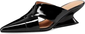 TinaCus Women's Pointed Toe Glossy Patent Leather Handmade Mid Heels Chic Sandal Slippers
