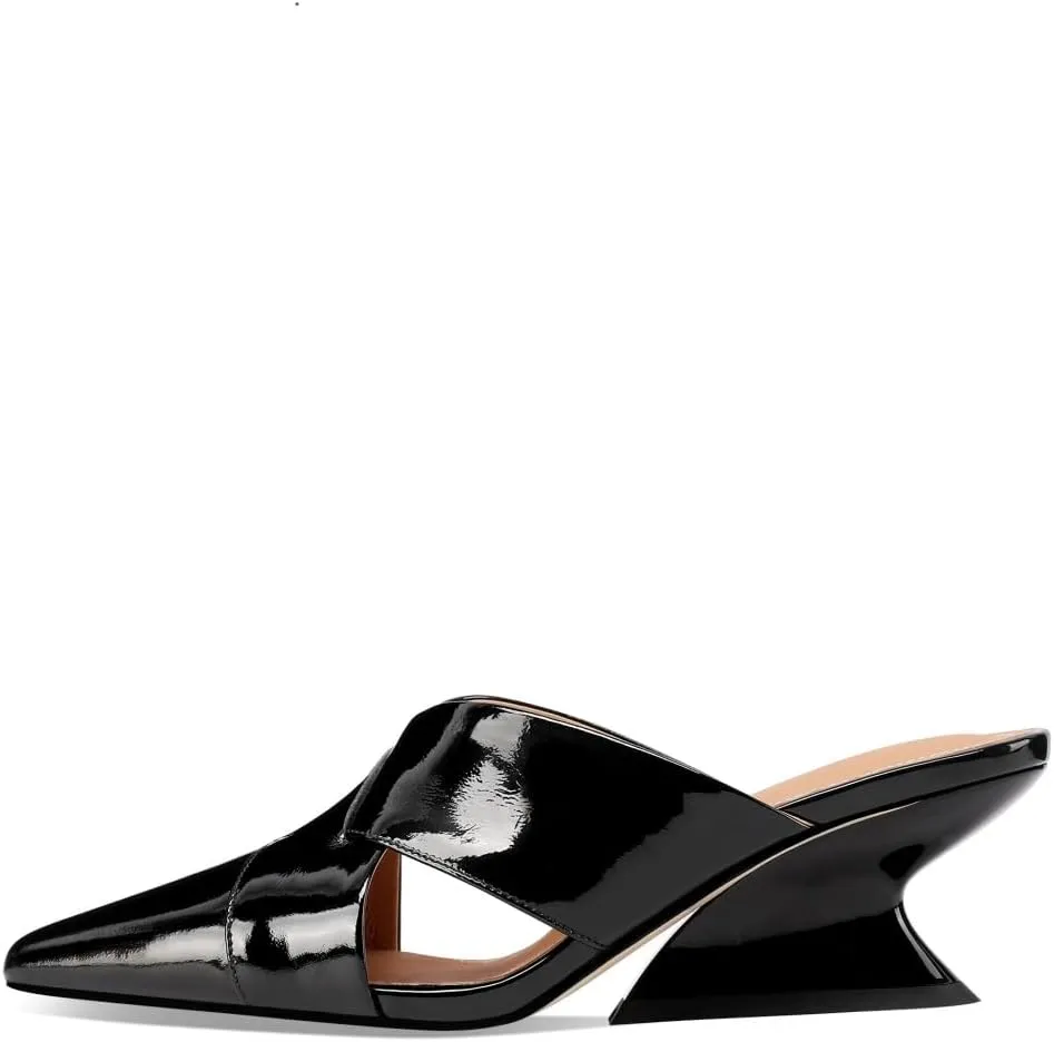 TinaCus Women's Pointed Toe Glossy Patent Leather Handmade Mid Heels Chic Sandal Slippers