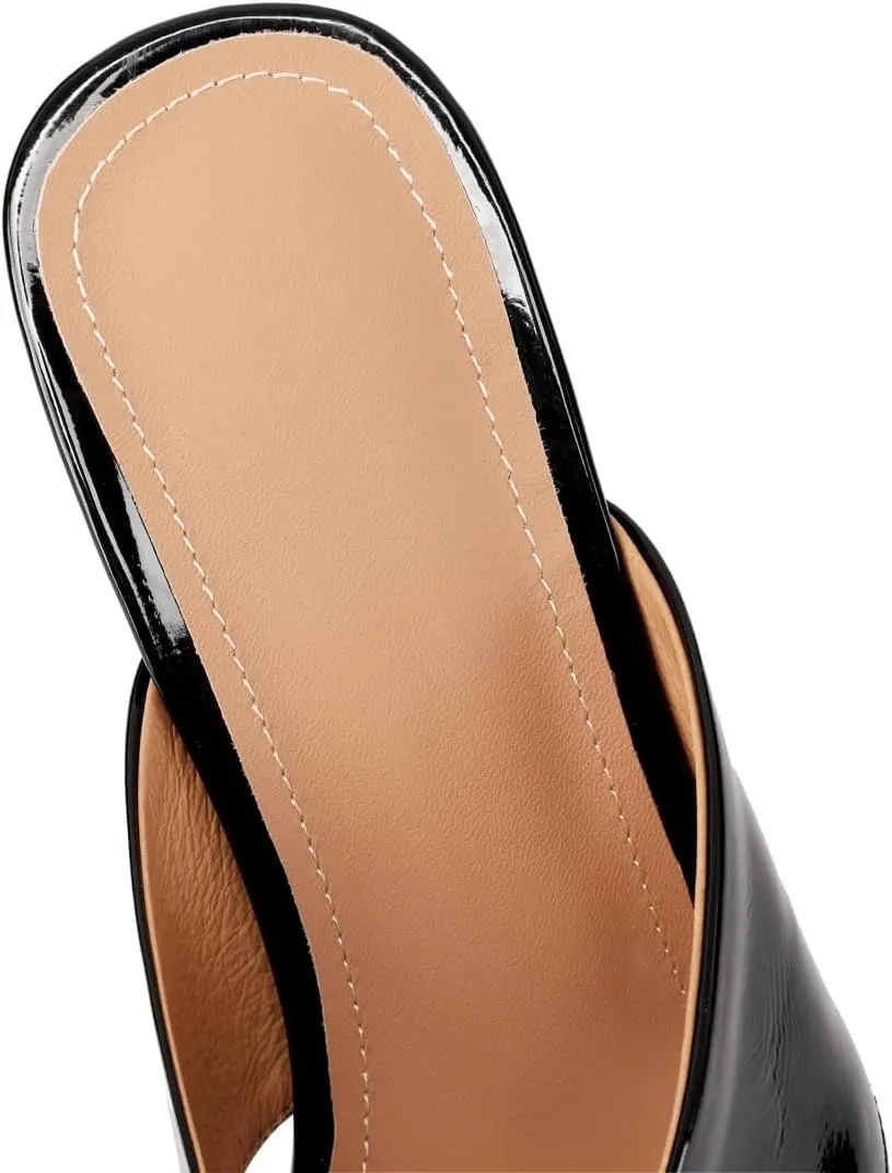TinaCus Women's Pointed Toe Glossy Patent Leather Handmade Mid Heels Chic Sandal Slippers