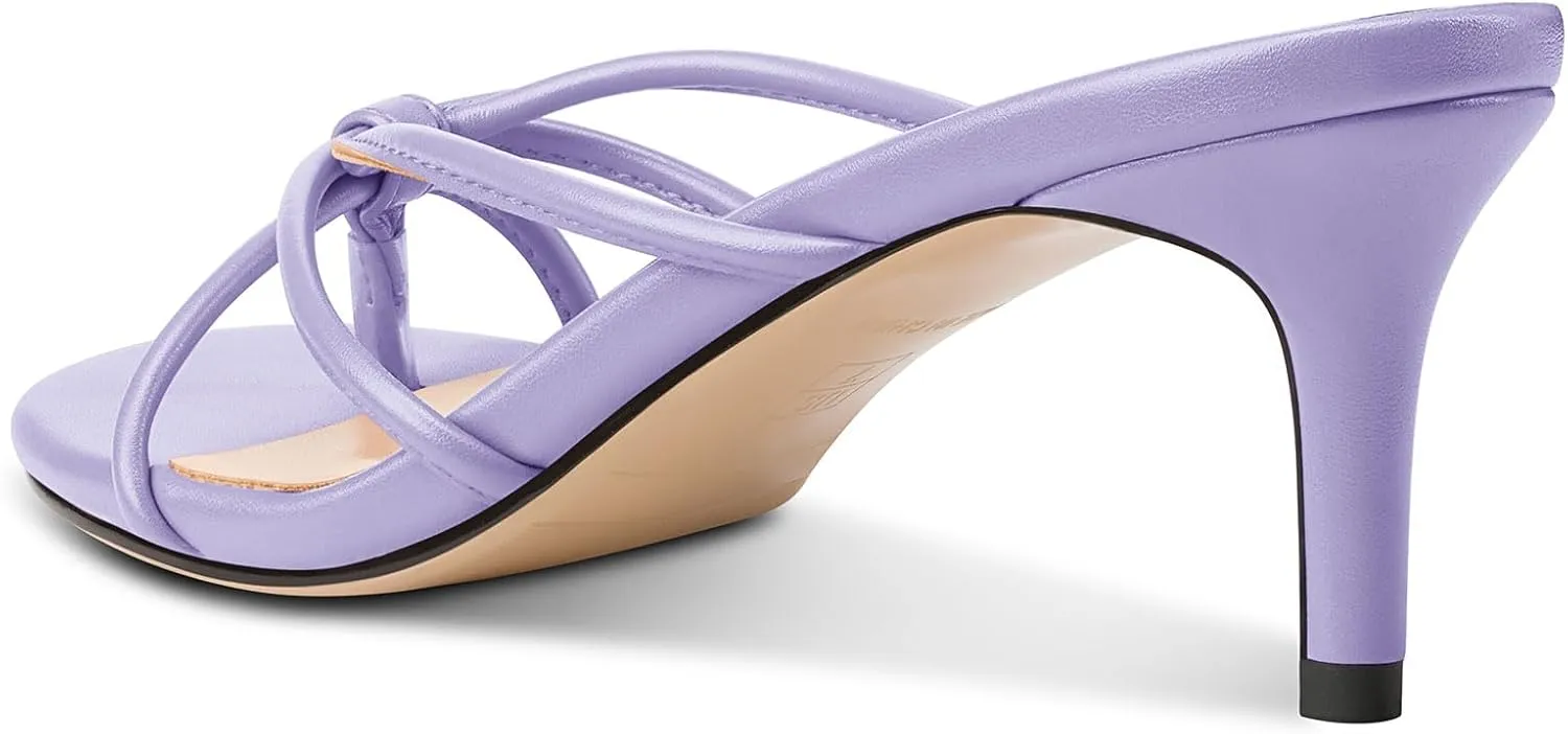 TNYNFBEB Women's Round Toe Flip Flop Strappy Mule Heels Slip-on Kitten Heel Thong Sandals Summer Dress Shoes 2.6 Inches