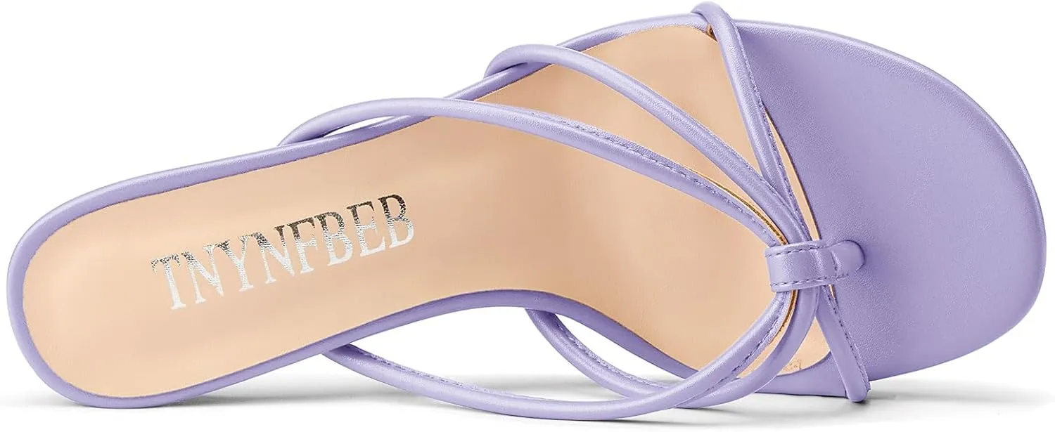 TNYNFBEB Women's Round Toe Flip Flop Strappy Mule Heels Slip-on Kitten Heel Thong Sandals Summer Dress Shoes 2.6 Inches