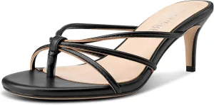 TNYNFBEB Women's Round Toe Flip Flop Strappy Mule Heels Slip-on Kitten Heel Thong Sandals Summer Dress Shoes 2.6 Inches