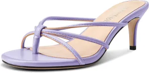 TNYNFBEB Women's Round Toe Flip Flop Strappy Mule Heels Slip-on Kitten Heel Thong Sandals Summer Dress Shoes 2.6 Inches