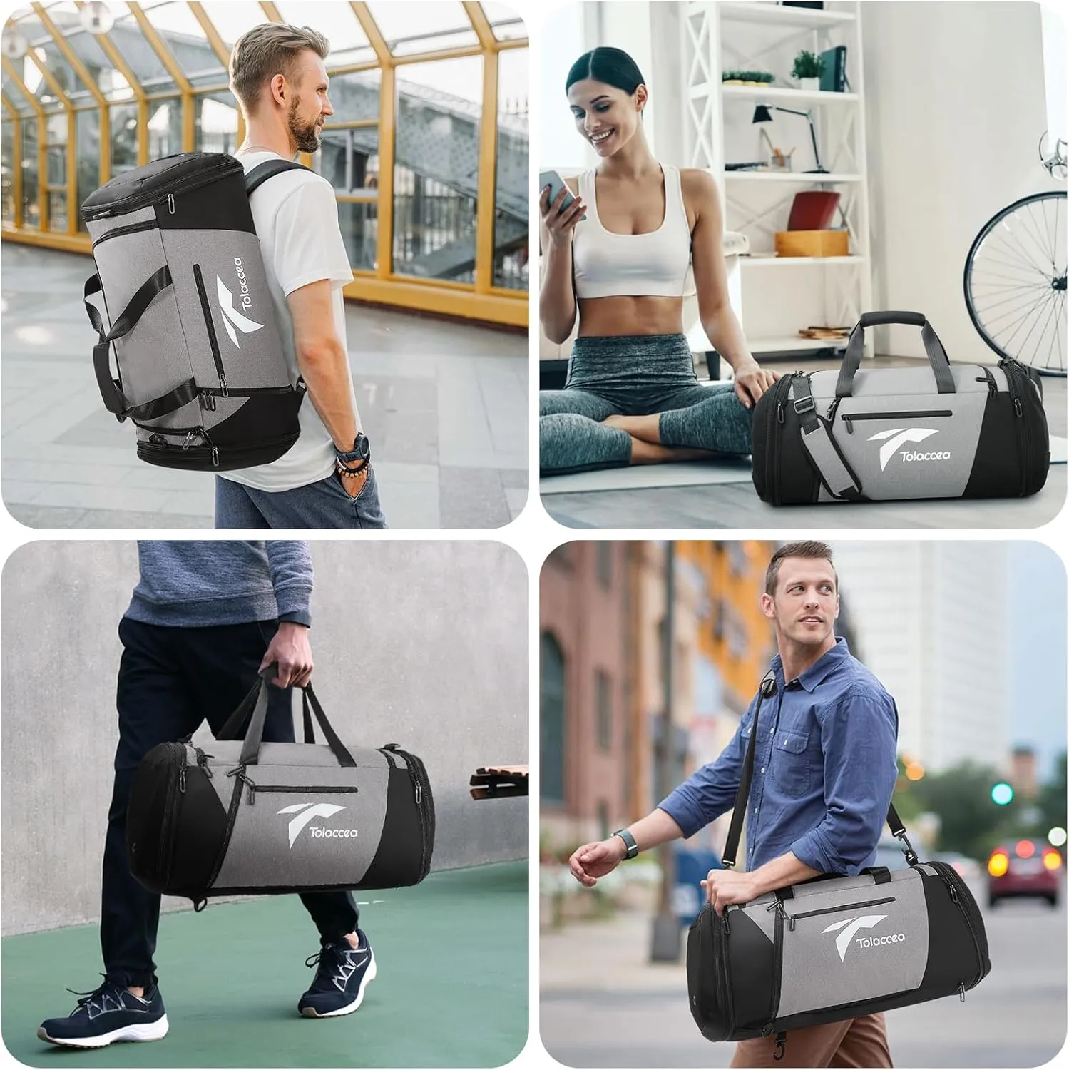Tolaccea Expandable Mens Travel Bag Gym Bag Large 54L-72L Weekender with Shoe Compartment Wet Compartment Laptop Compartment Travel Backpack Hand Luggage Bag Duffle Bag for Travel Gym Sports Sauna
